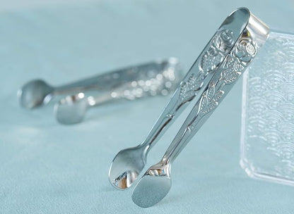 6PCS Mini Serving Tongs 4-Inch Small Rose Sugar Cube Tongs (Silver)