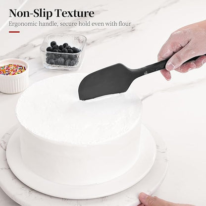 600ºF Heat Resistant Spatula, 11.34 inch High Heat Food Safe Semless Kitchen Silicone Scraper for Cooking Baking Mixing Scraping Stirring Nonstick Cookware Pan Bowl (Black)