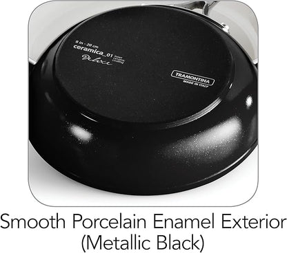 Tramontina 80110/525DS Gourmet Ceramica Deluxe Cookware Set, Non Stick Ceramic Interior, 10-Piece, Metallic Black, Made in Italy