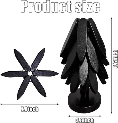 Wooden Trivets for Hot Dishes, Tree Shape Trivet Set, 4 Walnut Wood + 1 Stand stored Like a Christmas Tree,Foldable Kitchen Wooden Trivet,for Hot Dishes、Pot、Bowl、Teapot、Hot Pot Holder (Black)