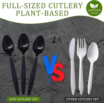 100% Compostable Spoons, 300 Disposable Spoons, Black Non Plastic Spoons, BPA-Free Heavy Duty Disposable Utensils, Ecofriendly Compostable Cutlery for Party Wedding Picnic