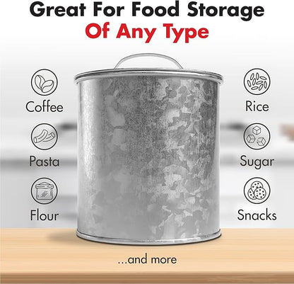 Amici Home Newport Galvanized Metal Canister | Dry Food Storage Container | Airtight Lid | 156 Ounce Capacity | Farmhouse Décor | Rustic Metal Canister for Kitchen Countertop (Silver)