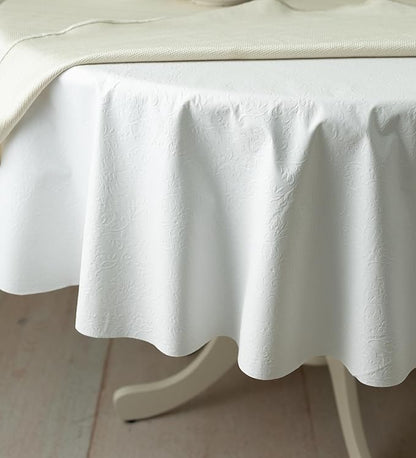 Benson Mills Deluxe Heavy Duty Vinyl Table Pad, Premium Table Protector, Waterproof with Flannel Backing, Quilted Design and Customizable (Off-White, 70" Round)