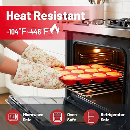 Silicone Muffin Pan with Metal Reinforced Frame,2 Pcs 2.9" Regular Size 12 Cups Egg Bite Mold,Non-Stick,Easy Release,For Egg Muffins, Cupcakes, Large Muffins,Cheesecakes(Orange + Red)