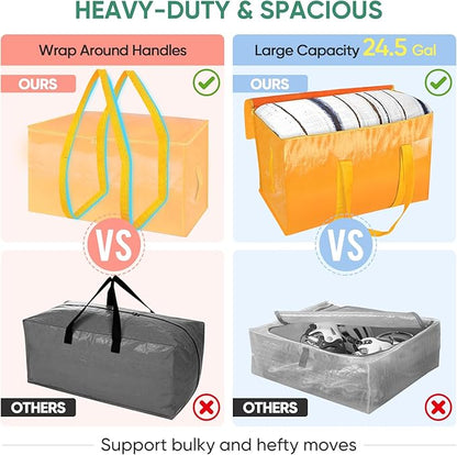 BALEINE 6-Pack Oversized Moving Bags with Reinforced Handles, Heavy-Duty Storage Tote for Clothes, Moving Supplies (Light Yellow, 6-Pack)
