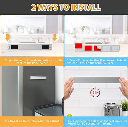 Ninonly 12 Inch Magnetic Knife Holder for Refrigerator, Stainless Steel Double Sided Magnet Knife Strip for Wall, No Drilling Magnetic Knife Rack with Powerful Magnetic Pull Force Fridge Applicable