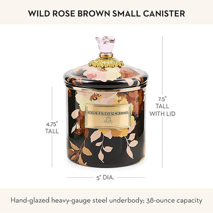 MACKENZIE-CHILDS Enamel Canister, Kitchen Storage Container with Lid, Small, Wild Rose Brown