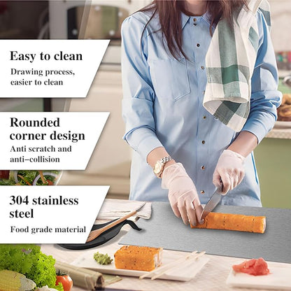 Stainless Steel Cutting Board for Kitchen - 304 Stainless Steel Chopping Boards for Baking, Double-Sided Use for Raw & Cooked Food - Ideal for Homemade Pasta, Pizza & Bread Making (19.6×23.6×0.06")