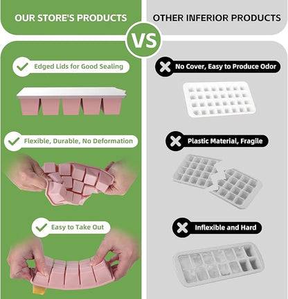 FANYITY Silicone Ice Cube Trays 2-Pack with Locks lids,Easy Release Ice Molds for Freezer,Perfect for Cocktails, Whiskey, Coffee