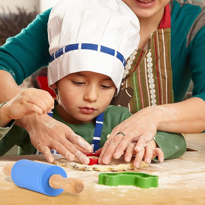Mini Silicone Rolling Pin for Kids, Non-stick Surface Wood Handle, 9 Inch 1 Pack Rose Red