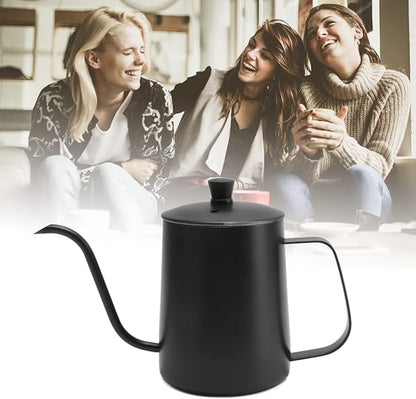 Pour Over Coffee Kettle, Stainless Steel Gooseneck Spout Pour Over Coffee Kettle Long Narrow Drip Spout Coffee Tea Pots for Pour Over Coffee, Home Brewing, Camping (20oz, Black with Lid)