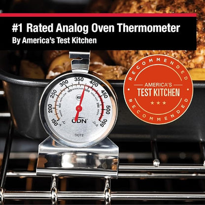 CDN Oven Thermometer ProAccurate®, Easy-to-Read 2"" Dial, Stainless Steel Housing, Temperature Zones, Stand or Hang, Monitor Oven Temperatures, NSF Certified - DOT2