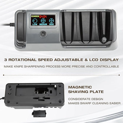 Professional 3-Stage Electric Knife Sharpener for Kitchen Knives, LCD Screen, 100% Diamond Abrasive, Adjustable Rotational Speed, Precision Angle Guides for All Kitchen Knives