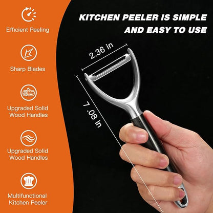 KULUNER 304 Stainless Steel Multi-Function Kitchen Peeler - With Solid Wood Handle, Sharp Durable Blade, Effortlessly Peels Vegetables and Fruits, Essential Kitchen Tool（ Type Y ）