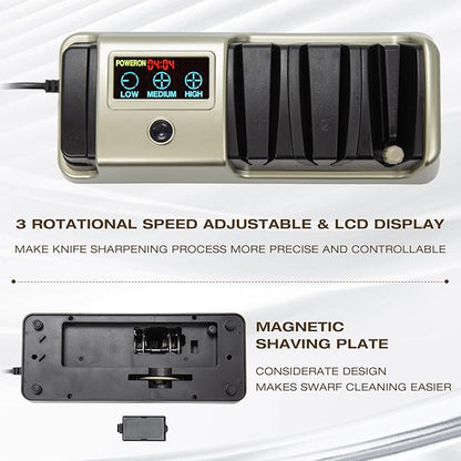 Light Blonde 5 in 1 Electric Knife Sharpener with LCD Screen for Kitchen Knives, 3 Rotational Speed Electric kitchen Knife Sharpener for Straight,Serrated, Ceramic Knives,Scissors & Axes