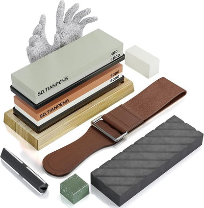 Knife Sharpening Stone - Dual Grit Whetstone 400/1000 3000/8000, Knife Sharpening Stone Set, Tpstone Knife Sharpener Tool,Easy to Use