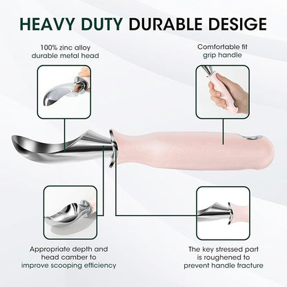 Beneno Heavy Duty Ice Cream Scoop - Upgraded Anti-Fracture Design, Comfortable Grip Long Handle, Effortless Scooping & Dishwasher Safe, Pink