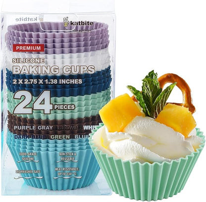 Silicone Cupcake Baking Cups Katbite 24 Pack Silicone Baking Cups Reusable Non-stick Heavy Duty Cupcake Liners for Baking Soft Pale Muffins Cups for Party Halloween Christmas