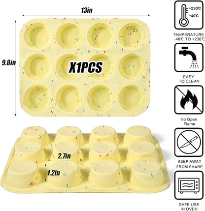 Palksky Silicone Molds, 12-Cavity Muffin Pan for Baking, Silicone Molds for Tarts, Egg Bites, Nonstick Baking Mold
