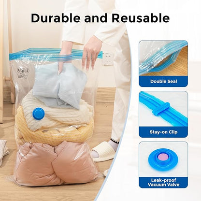 ETENWOLF 4 Pack Vacuum Storage Bags with Rechargeable Wireless Pump, Vacuum Seal Bags for Clothes and Travel, Space Saver Bags in Multiple Carry-On Sizes, Perfect for Luggage and Suitcases