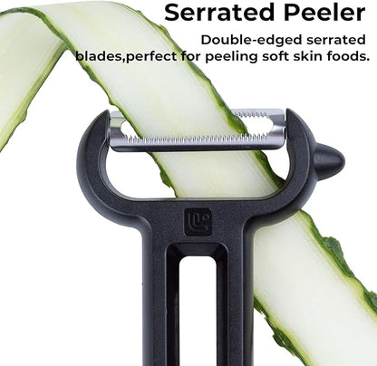 Linoroso 2 Pieces Vegetable Peeler Set with Straight Peeler and Serrated Peeler, Dishwasher Safe Classic Euro Fruit Peeler for Kitchen, Potato Peelers for Peeling veggie and Food, Black