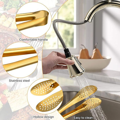8 PCS Serving Tongs 9 Inch, Gold Tongs for Serving Food, Stainless Steel Tongs for Serving, Serving Utensils Cooking Clips for Buffet, Appetizer, Dessert, Parties