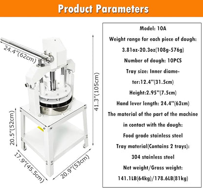 INTSUPERMAI Commercial Dough Divider Cutter3.81oz-20.3oz Equal Dough Dividing Machine Manual 10PCS Hydraulic Dough Divider Cutting Machie Heavy Duty Quantitative Partition Bakery Machine