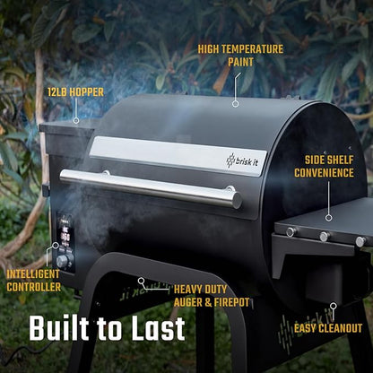 Brisk It Zelos-450 Electric Wood Pellet Smoker Grill – A.I. Smart BBQ Grill with WiFi, 7-in-1 Outdoor Grill & Smoker, PID Controller (Up to 500°F), 450 sq.in Cooking Area, Meat Probe