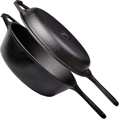 Cuisinel Cast Iron 2-In-1 Multi Cooker - 3-Quart Dutch Oven and Skillet Lid Set Oven Safe Cookware + Black Pan Scraper - Use As Dutch Oven and Frying Pan - Indoor and Outdoor Use - Grill, Stovetop