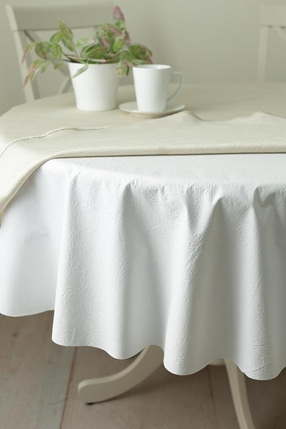 Benson Mills Deluxe Heavy Duty Vinyl Table Pad, Premium Table Protector, Waterproof with Flannel Backing, Quilted Design and Customizable (Off-White, 70" Round)