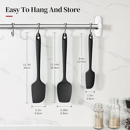 600ºF Heat Resistant Spatulas, High Heat Food Safe Semless Kitchen Silicone Scraper Set for Cooking Baking Mixing Scraping Stirring Nonstick Cookware Pan Bowl (3Pcs,Black)