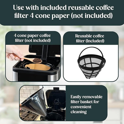 Deluxe 14 Cup Programmable Drip Coffee Maker with Glass Carafe | Large Capacity Coffee Maker 14 Cup with, Auto Shut-Off & Timer | Classic Black