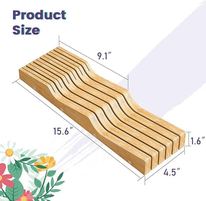Bamboo In-Drawer Knife Block for 11 Knives(Not Included), Knife Drawer Organizer,Knife Holder Countertop,Block Knife Storage Organizer for Kitchen