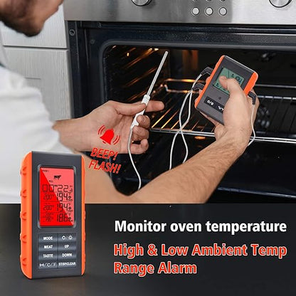 Wireless Meat Thermometer for Grilling Smoking - Kitchen Food Cooking Candy Thermometer with 3 Probes - Monitor Ambient Temperature Inside The Grill Smoker BBQ Oven Thermometer, 490ft,Digital