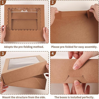Cookie Boxes,9x6x2.5 Inch Large Bakery Boxes with Window for Pies Chocolate Strawberries Muffins Donuts Pastry Dessert Christmas (Brown, 9 * 6 * 2.5inch/36pcs)