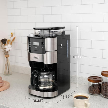 Gevi 10-Cup Coffee Maker with Built-in Burr Grinder, Programmable Timer, 1.5L Water Tank, Reusable Filter & Warming Plate – Drip Coffee Machine for Fresh Ground Coffee