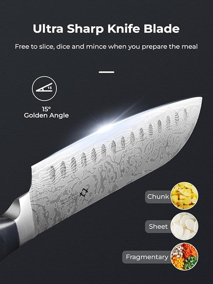 Knife Set, AMEGAT Knife Block Set with Advanced Self-Sharpening Technology, 14-Piece Waved Texture Kitchen Knives, Stainless Steel Knife Set with Block, Razor-Sharp and Full Tang Handle