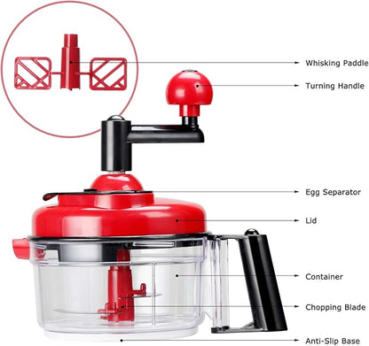 Cambom Manual Food Chopper Vegetable Chopper Hand Food Processor, Mixer, Blender, Whipper, Egg White Separator, Mincer, Grinder, Dicer with Clear Container 1200ml BPA Free Strong