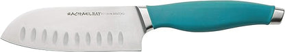 Rachael Ray Cucina Japanese Stainless Steel Knife Kitchen Cutlery Wooden Block Set, 6 Piece, Agave Blue
