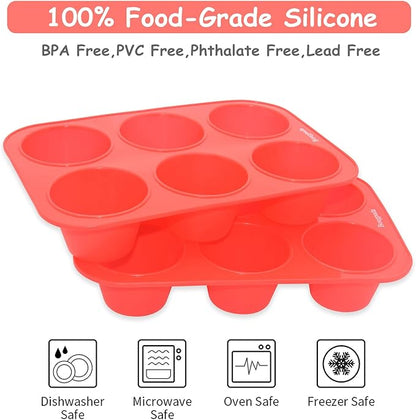 Silicone Large Muffin Pan 2 Pack,6 Cup Large Silicone Cupcake Pan,Non-Stick Jumbo Muffin Pans,Food Grade Cupcake Molds,Perfect for Egg Muffin,Big Cupcake