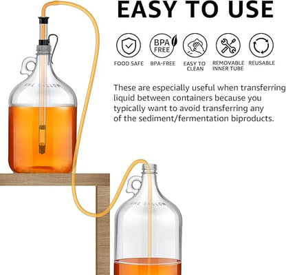 3/8" Auto Siphon 2 Pcs Racking Canes Beer Bottle Siphon Pump Hand Pump Siphon for Gallon Jugs, Wine, Beer, Mead, or Kombucha with 5Ft Food Grade Silicone Hose Fermentation Kit Wine Making Supplies
