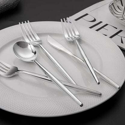 LIYH 102 Pcs Silver Plastic Silverware - Heavyduty Plastic Cutlery Set Disposable Utensils Flatware Set Knives Forks Spoons Disposable Cutlery