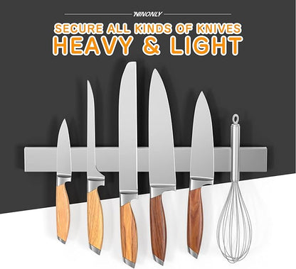 Ninonly 16 Inch Magnetic Knife Holder for Refrigerator Stainless Steel Magnet Knife Strip for Wall Mounted No Drilling Knife Rack with Powerful Magnetic Pull Force Fridge Applicable