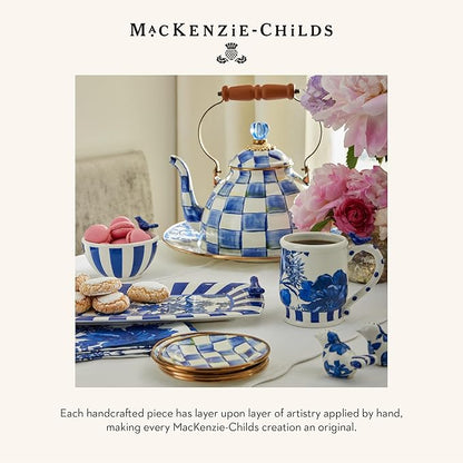 MACKENZIE-CHILDS Enamel Salad and Dessert Plate, Small Plate for a Dessert or Appetizer Dish, 8 Inches, Set of 4, Blue-and-White Royal Check