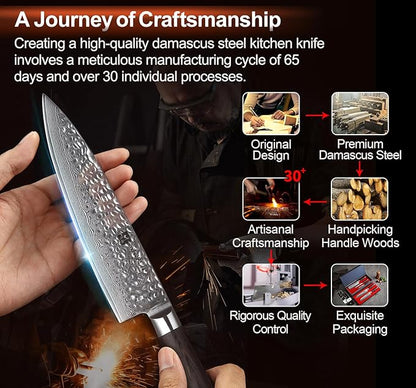 XINZUO Kitchen Cutting Knife Set of 5 Piece,67 Layers Hammered Damascus Blade,Razor Sharp Japanese-Style Chef Knife Set with Pakkawood Handle,Gift Box
