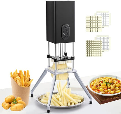 YOTAN Electric French Fry Cutter,Vertical French Fry Cutter with 1/2 & 3/8 Inch Blade,Professional Commercial and Household Automatic Potato Slicer,Electric Vegetable Chopper (Black)