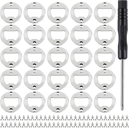 JINGTONG 25 Set DIY Bottle Opener Insert Kits, Rustproof Inserts + 50 Screws Screwdriver Metal Beer Hardware Parts Accessories for Resin Mold (Silver 25)
