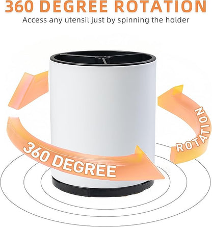 Utensil Holder,Large 360°Rotating Kitchen Utensil Holder For Counter,Cooking Silverware Organizer Stainless Steel Caddy Flatware Spoon Spatula Tool Cutlery Container