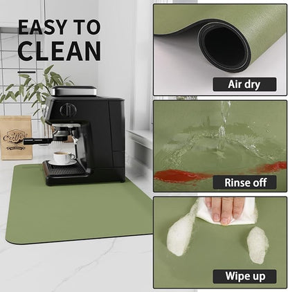 Coffee Mat - Absorbent Hide Stain Rubber Backed Dish Drying Mat for Kitchen Counter - Bar Mats for Countertops Accessories Fit Under Coffee Maker Espresso Machine