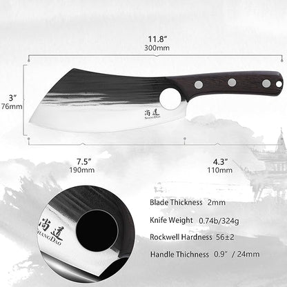 SHANGDAO 7.5" Chef Knife, Upgraded Serbian Chef Knife, Meat Cleaver Knife for Meat Cutting Forged Butcher Knife with Sheath Full Tang Kitchen Chopping Knife for Home, Outdoor Cooking, Camping